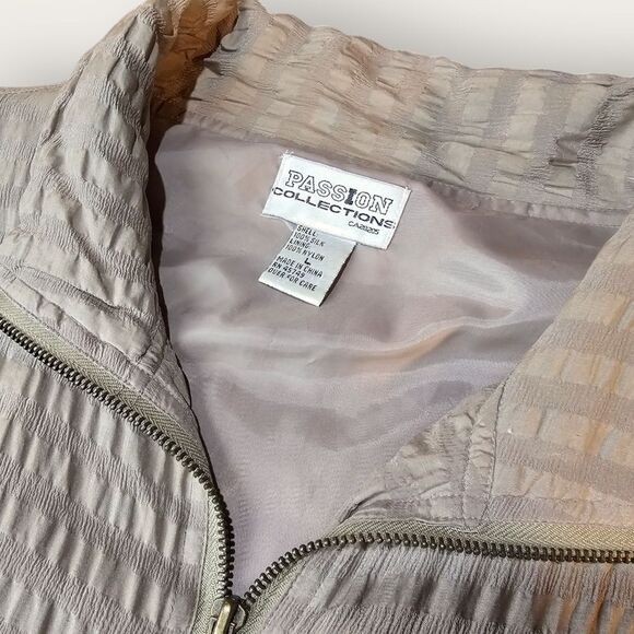 Vintage Passion Collections Oversized Silk Neutral Beige Zip Jacket Large - Picture 4 of 13